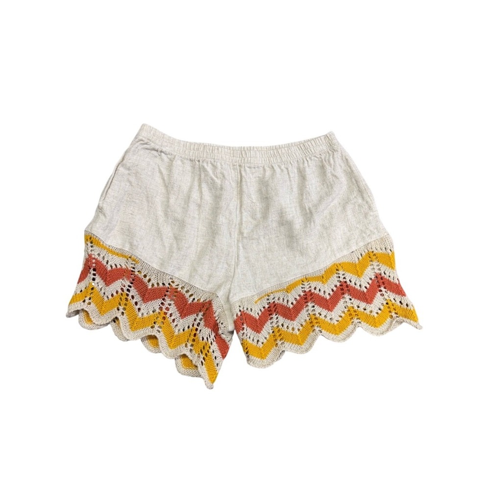 Umgee Womens Linen Cotton Shorts S Crochet Chevron Boho Cottage Festival Indie